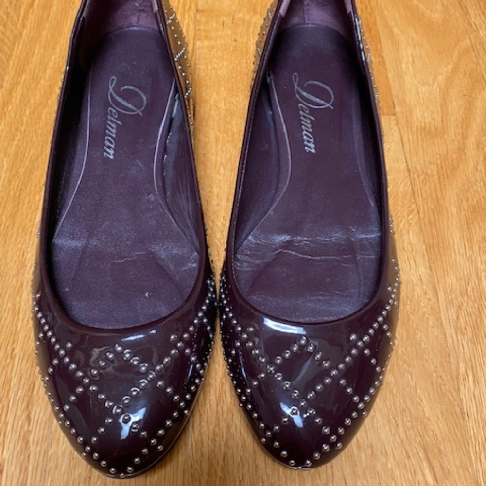 Delman burgundy patent leather flats